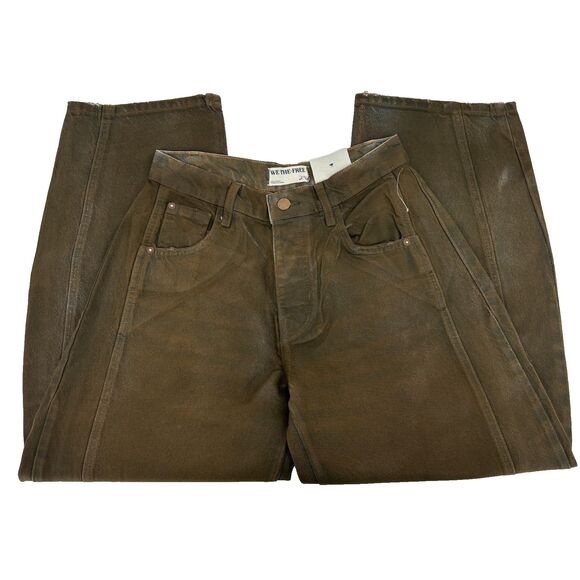 Free People Good Luck High Rise Coated Barrel Jeans in New Moon Size 24 New - Picture 4 of 16